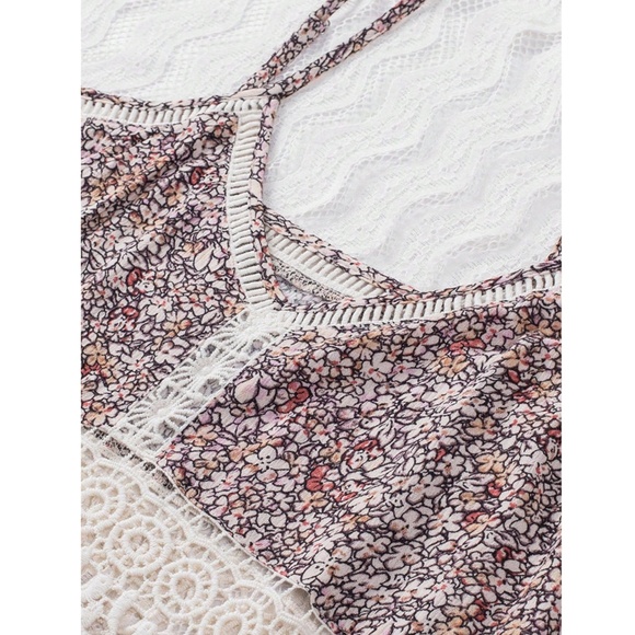 Boho Ditsy Floral Cami Top Crochet Insert Flowy - Picture 7 of 10